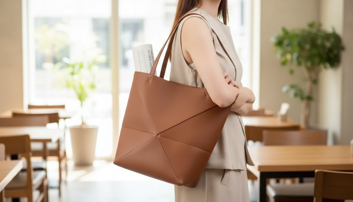 Foldable Retro Leather Tote: Geometric Bucket Shoulder Bag