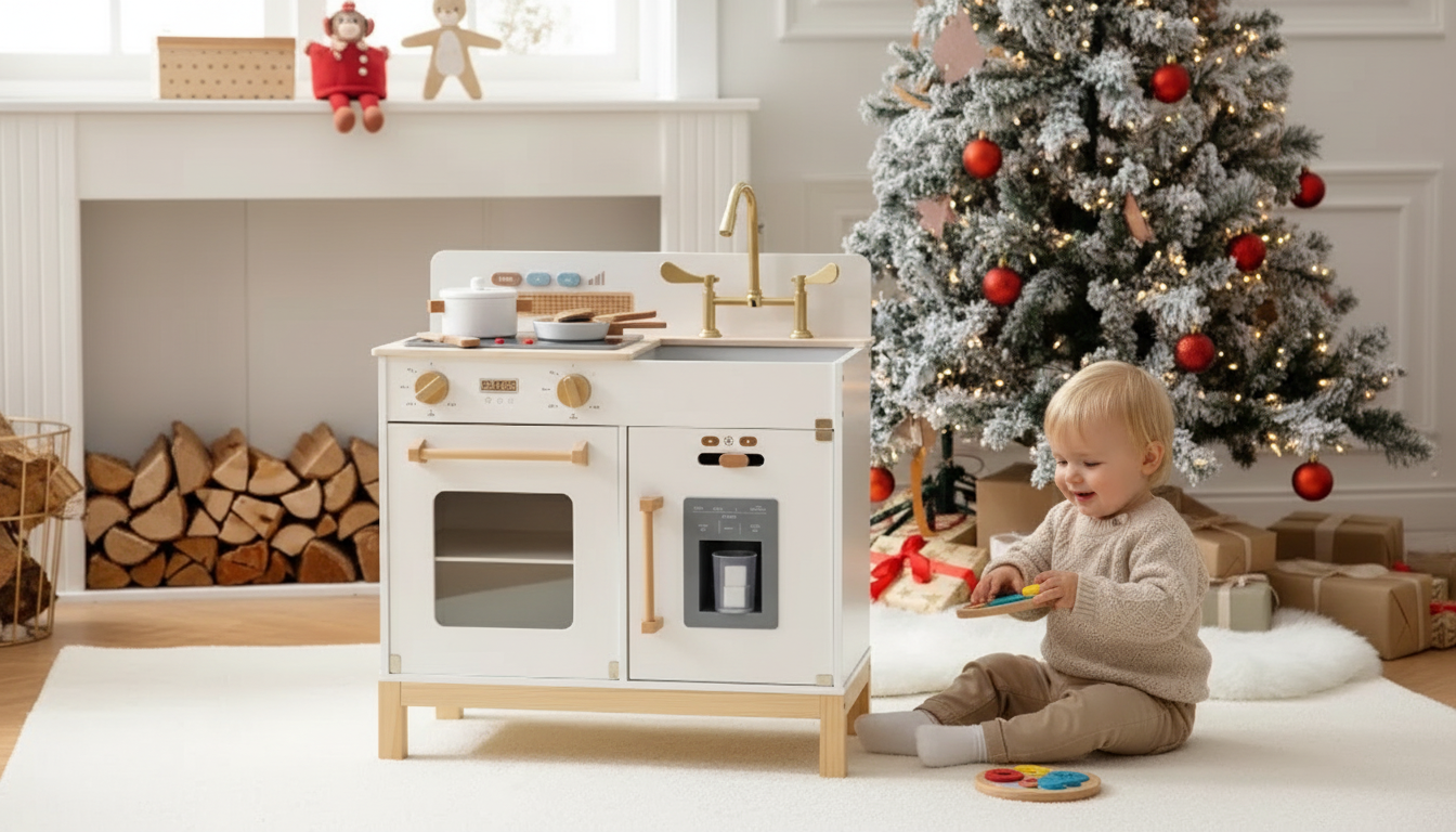 Wooden Play Kitchen with Lights & Sounds: Best Gift 3+