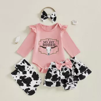 Baby Girl Western Romper Skirt Set (0–18M) + Extras